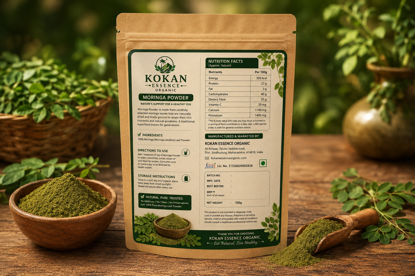 Moringa Powder 100g | 100% Pure & Natural | Kokan Essence