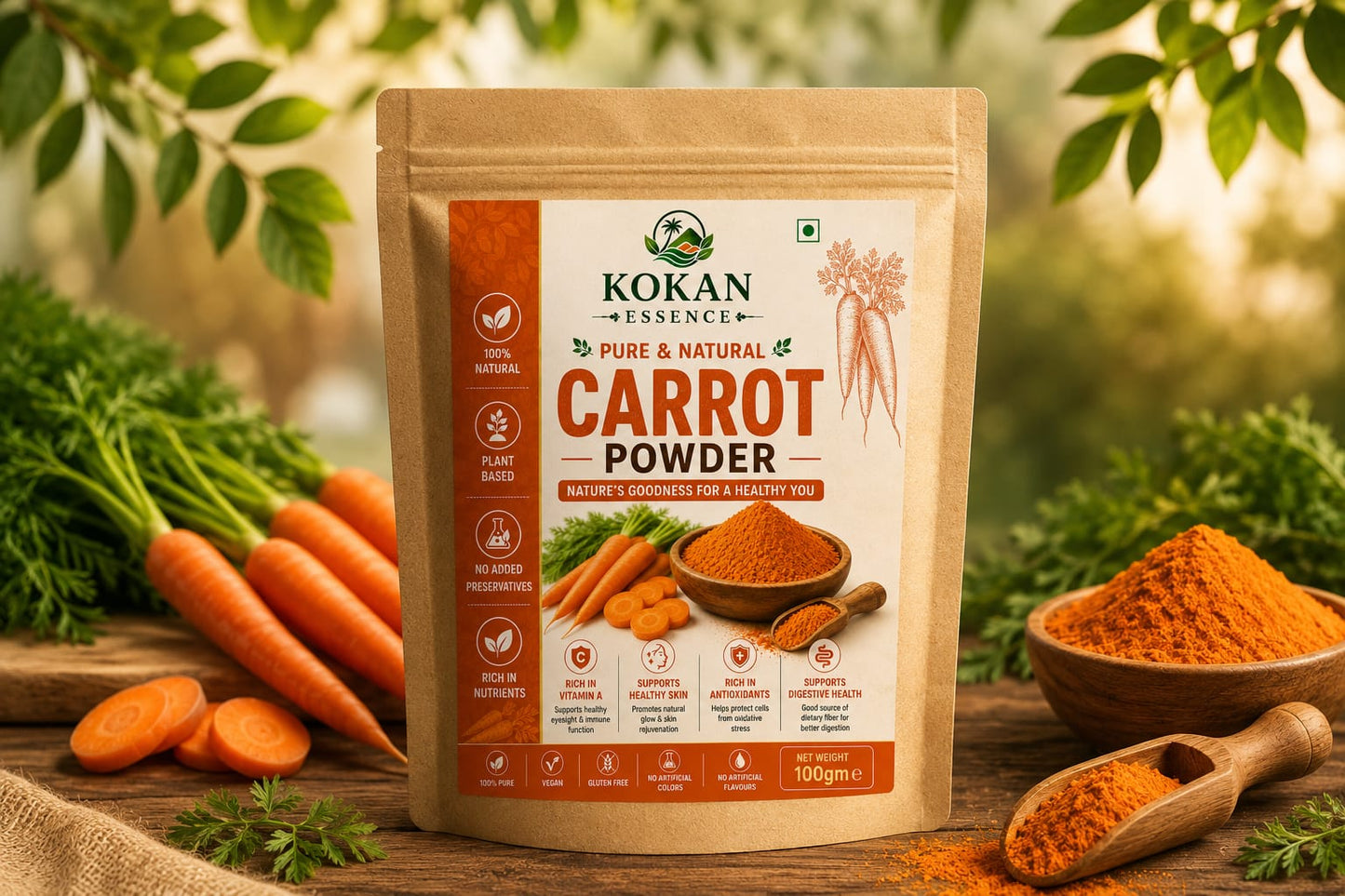 Carrot Powder 100g | 100% Pure & Natural | Kokan Essence